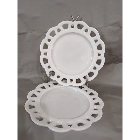 Hazel Atlas lace edge salad plate set o2 milk glasswhite8.5 in